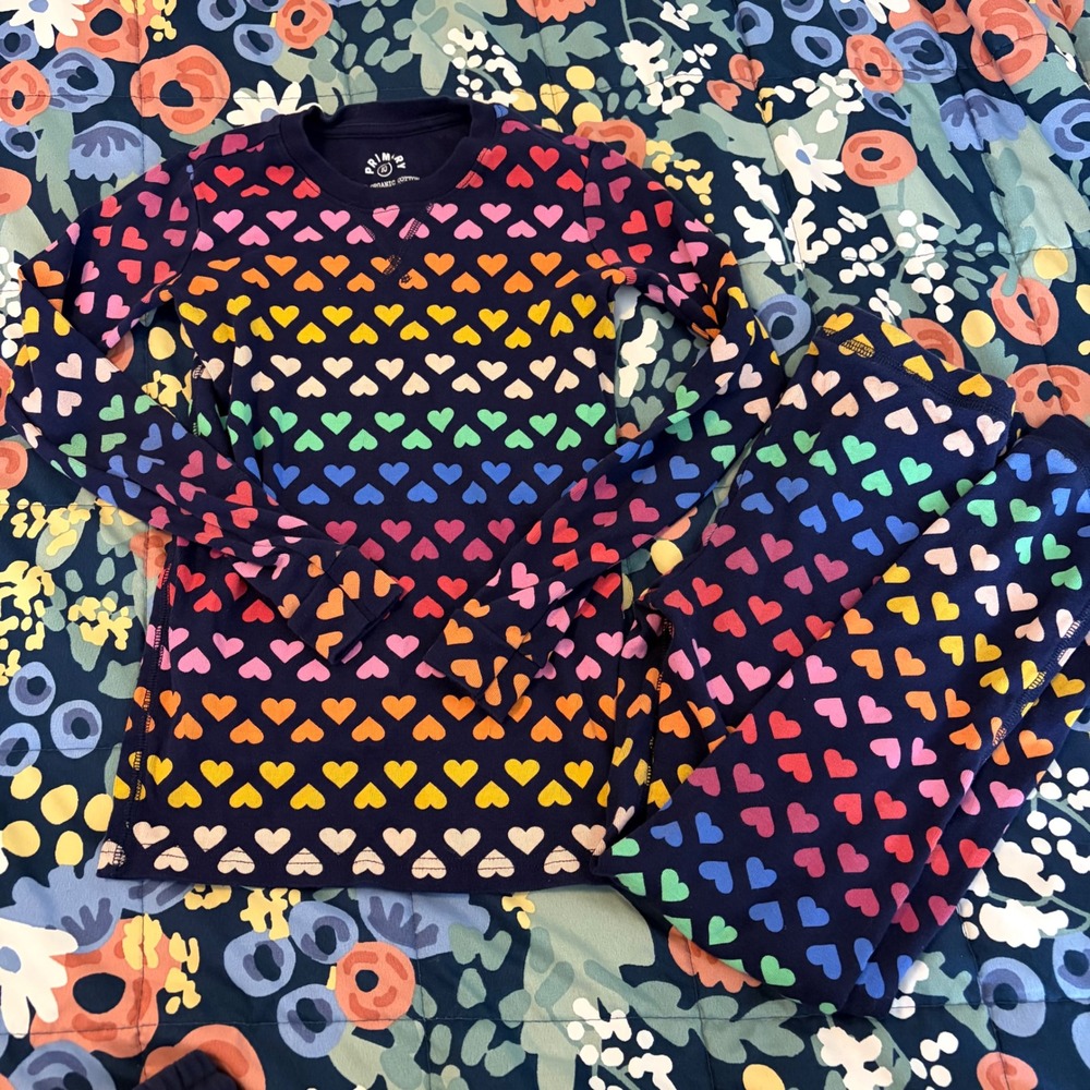 Primary Kids Rainbow Heart Organic Cotton Pajama Set Navy Blue Size 10